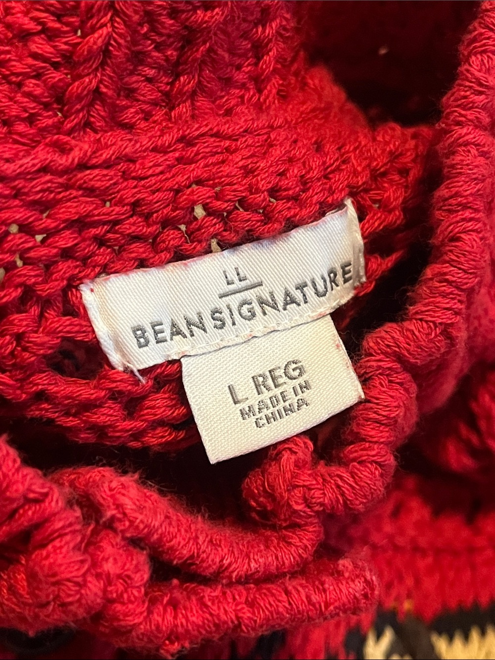 L.L.Bean Signature Nordic Cotton Cardigan Sweater Red Duck Boot Women’s Large - Picture 9 of 10